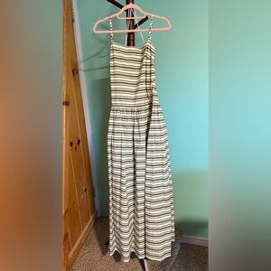 ANTONIO MELANI Green & Cream Striped Spaghetti Strap Maxi Dress